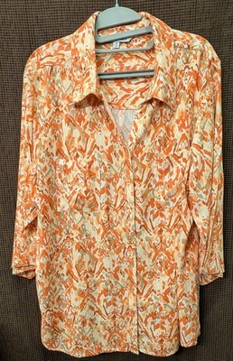 Emily Daniels Womens Plus Sz 2XL 3/4 Sleeve Button Front Blouse