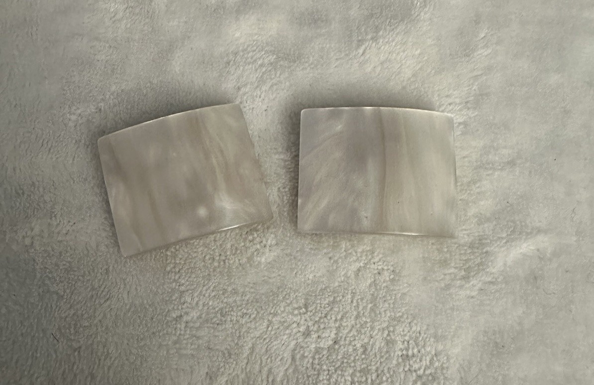 White Marbled Thermoset Lucite Rectangular Curved… - image 2