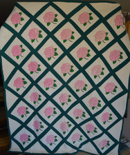 Vintage Rose Blanket Trellis Diamonds Pink Flowers Hand Made Coverlet Blanket