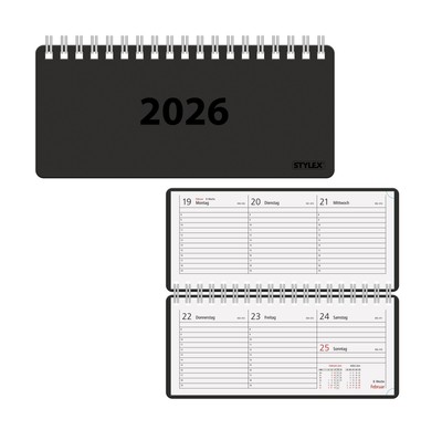 Spiral-Taschenkalender 2026 / ca. 8 x 18 cm / Farbe: schwarz