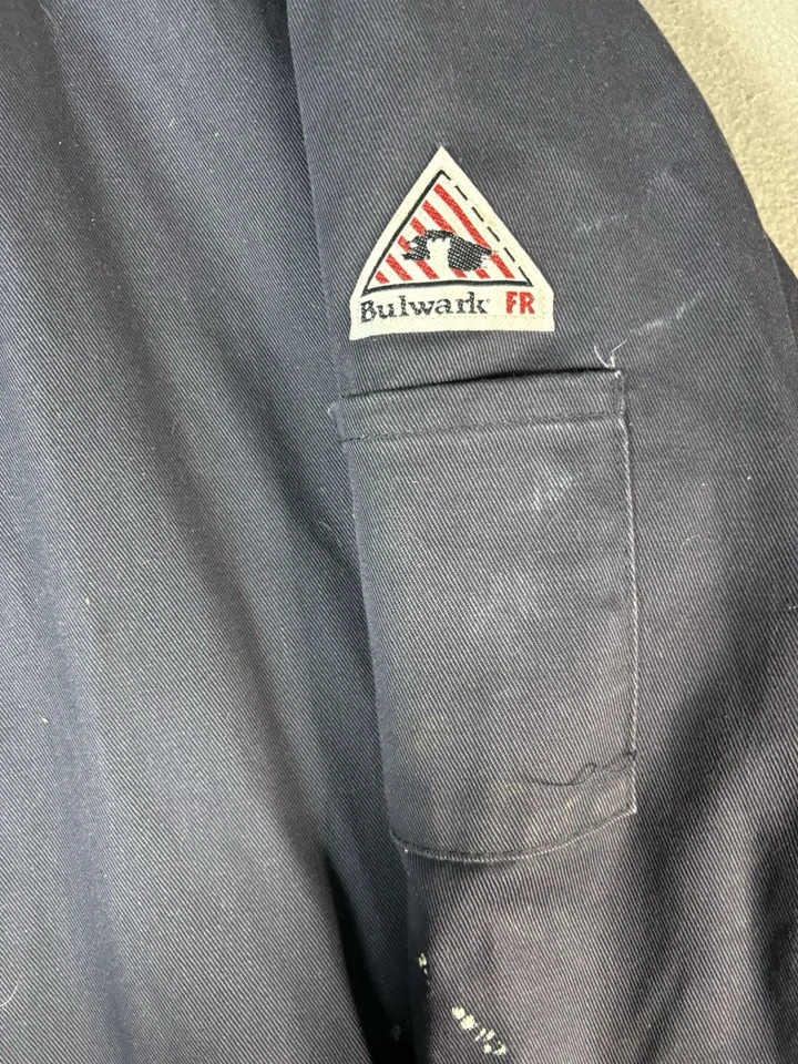 Bulwark FR Work Bomber Jacket Mens L Blue Quilted Liner Heavy Coat Workwear - Image 4 of 4