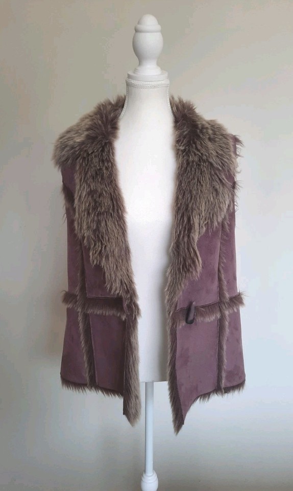 Purple And Grey Faux Fur/suede Sleeveless  Jacket By George Size M In Excel Cond