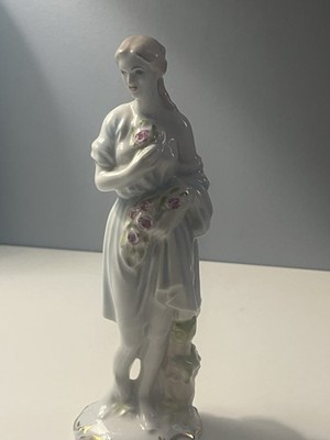 Vintage ARPO Woman with Flowers Porcelain Figurine 8  Figurine Made In Romania
