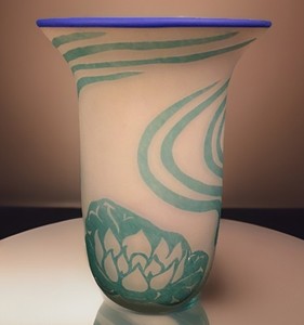 Rare Chinese Republic Period Peking Cameo Glass Vase Lotus Flowers  c-1900 10.5”