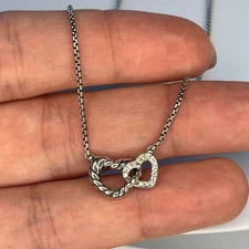 Authentic david yurman interlocking heart pendant necklace diamonds, silver