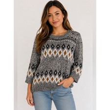 H&M Sweater Womens Medium Gray Fair Isle Geom...