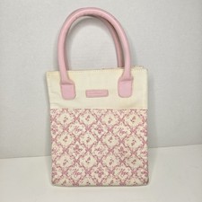 Vintage Longaberger Horizon Of Hope Small Tote Bag Canvas Pink And White