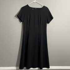 Talbots Black Midi Dress Womens Size 4 A-Line Short Sleeve Office Work