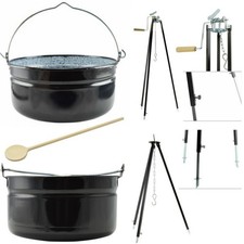 Gulasch Gulaschkessel Fischkessel 8-14 L Dreibein, Holzlöffel 50 cm Emaille