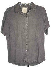 Yungmaven Agenta Size Small Hemp linen Shirt button down lagenlook gray flowy