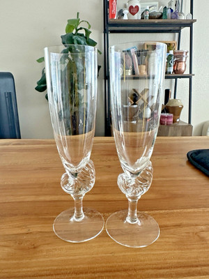 Pair of Vtg Dansk ''Neptune'' Crystal Champagne Flutes - Designed by Darryle Hinz