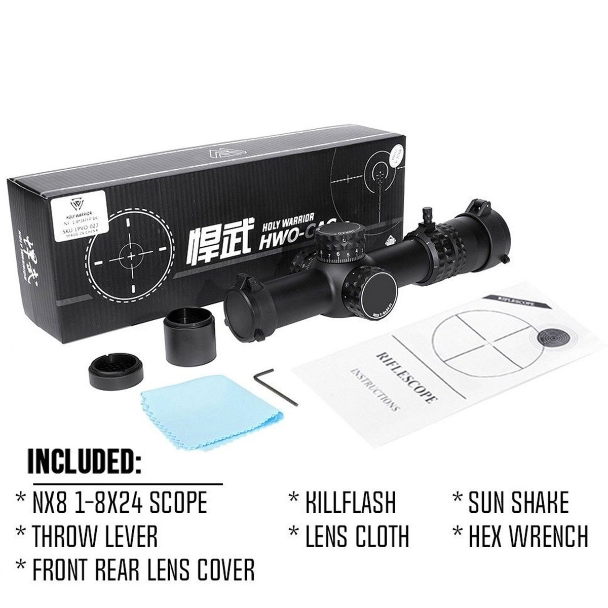 Holy Warrior NX8 1-8 F1 FFP 34mm Tube LPVO Riflescope ZeroStop
