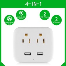 4-in-1 Multi Plug Wall Outlet Extender Adapter With 2 AC Outlets 2 USB Ports