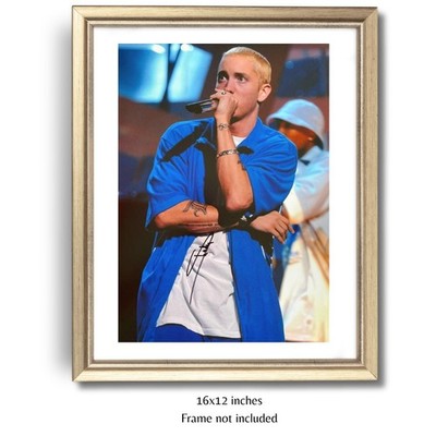 Eminem Hand Signed Slim Shady Rap Performing Photo A3 Legend COA & PSA Approved