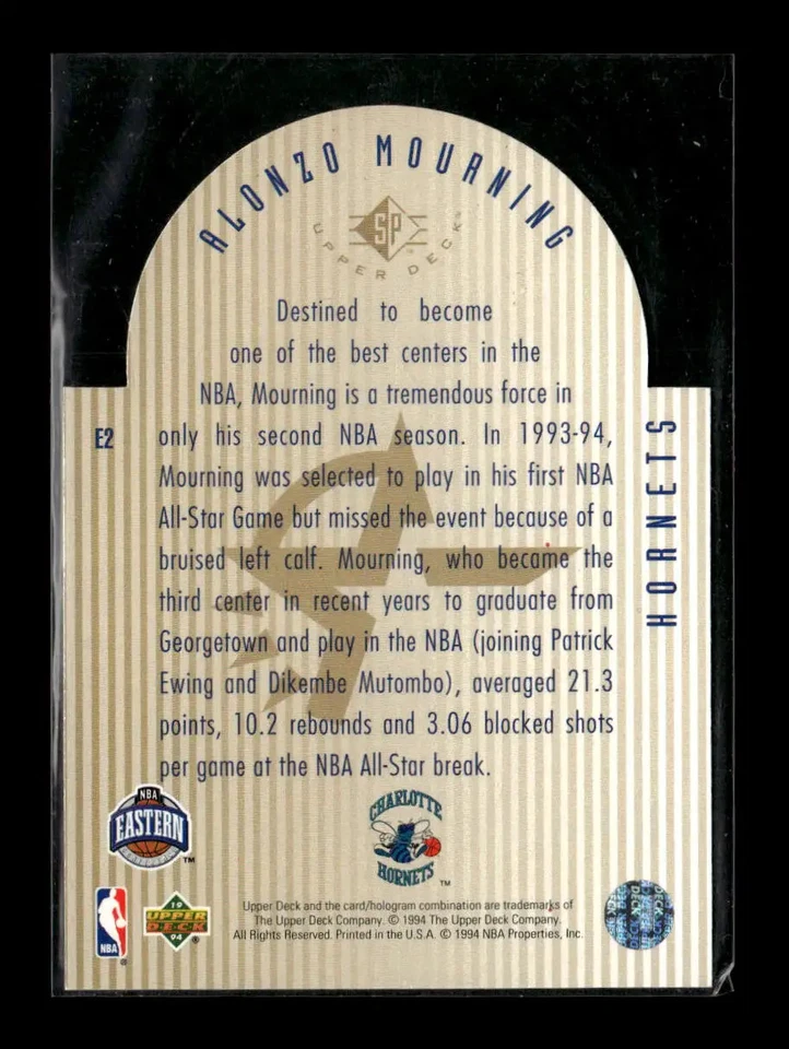 Alonzo Mourning 1993-94 Upper Deck Special Edition Die-Cut All-Stars #E2 - Image 2 of 2