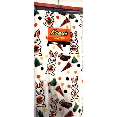REESES Peanut Butter Cups Bunny Throw Blanket -Oversized Bunny & Carrots NWT