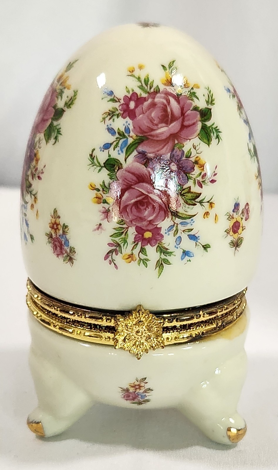 Formalities By Baum Bros Footed Egg Rose Design Gold Trim Trinket Jewelry Box