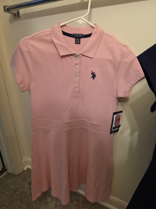 Lot of 2 NWT U.S. Polo Assn. Girls Polo Dresses Sz10/12 Pink&Navy Macy's $130 Va