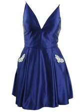 Blondie Nites Juniors' Fit & Flare Pocket Dress (3, Royal)