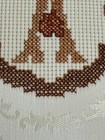Vintage framed linen cross stitch  "A" monogram silk thread needle point   — photo 3