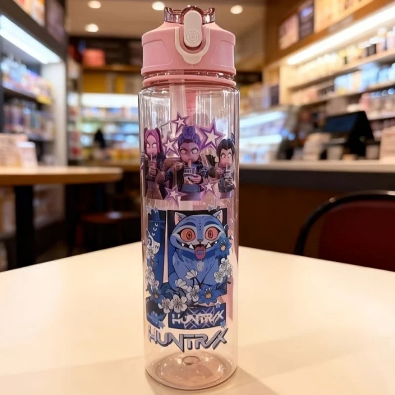 750ml Anime Water Bottle Straw Cup Leak Proof Sport Kawaii Kpop Cartoon Kids Gif