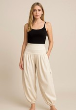 Womens Aller Simplement Harem Pants L/XL Beige Hippie Gypsy Aladdin Coastal Boho