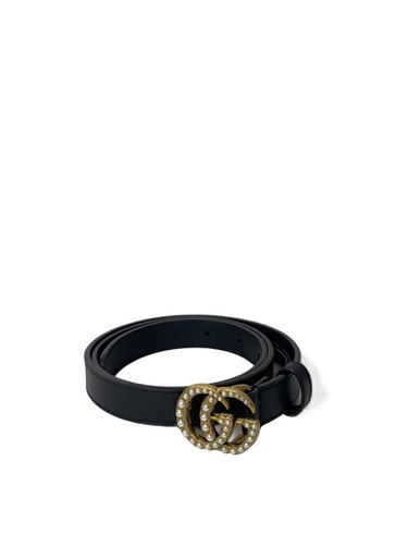 GUCCI Belt Leather BLK Womens 476342AP0WT Pearl Used