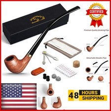 Joyoldelf Churchwarden Tobacco Pipe Set Rosewood Handmade with Foldable Stand