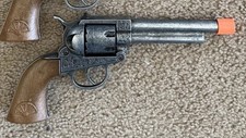 Vintage Edison Giocattoli Cap Gun Revolver Engraved Metal Western Toy Italy