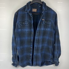Orvis Men's Flannel Shirt XL Blue Black Plaid Button Up Long Sleeve