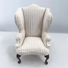 Vintage Bespaq Dollhouse Miniature Victorian Wing Chair Ball & Claw Feet 1:12