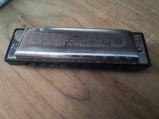 Hohner Bluesband Harmonica International 10 Hole Key of C Silver Black Excellent