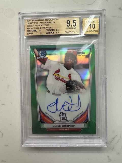 2014 BOWMAN CHROME GREEN REFRACTOR AUTO RC LUKE WEAVER/99 BGS 9.5/10 GEM Yankees