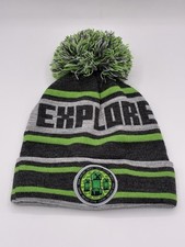 Excellent Pre-Owned Minecraft EXPLORE Knit Pom Pom Beanie Hat Grey Green Creeper