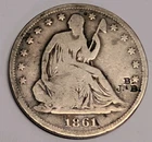 1861-S San Francisco Seated Liberty Silver Half 1/2 Dollar Counter Stamped B J*B