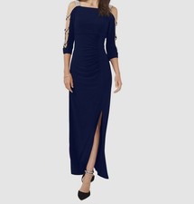 MSK Womens Blue Jersey Cutout-Sleeve Square-Neck Gown Size 12