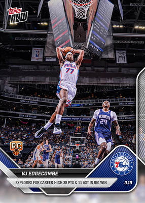 2025-26 Topps Now NBA 218 VJ Edgecombe Philadelphia 76ers RC Career High Pts