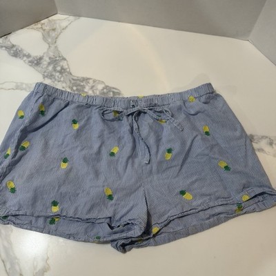 Tabitha webb pajama womens size L bottom shorts striped embroidered pineapple