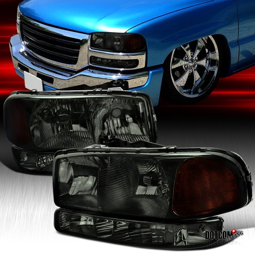 Smoke Headlights+Bumper Lamps Fit 1999-2006 GMC Sierra Yukon XL 1500 Left+Right