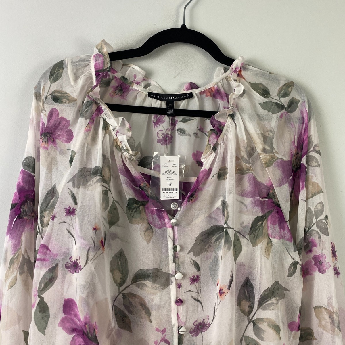 White House Black Market Floral Blouse Size 14 Elastic Waist 