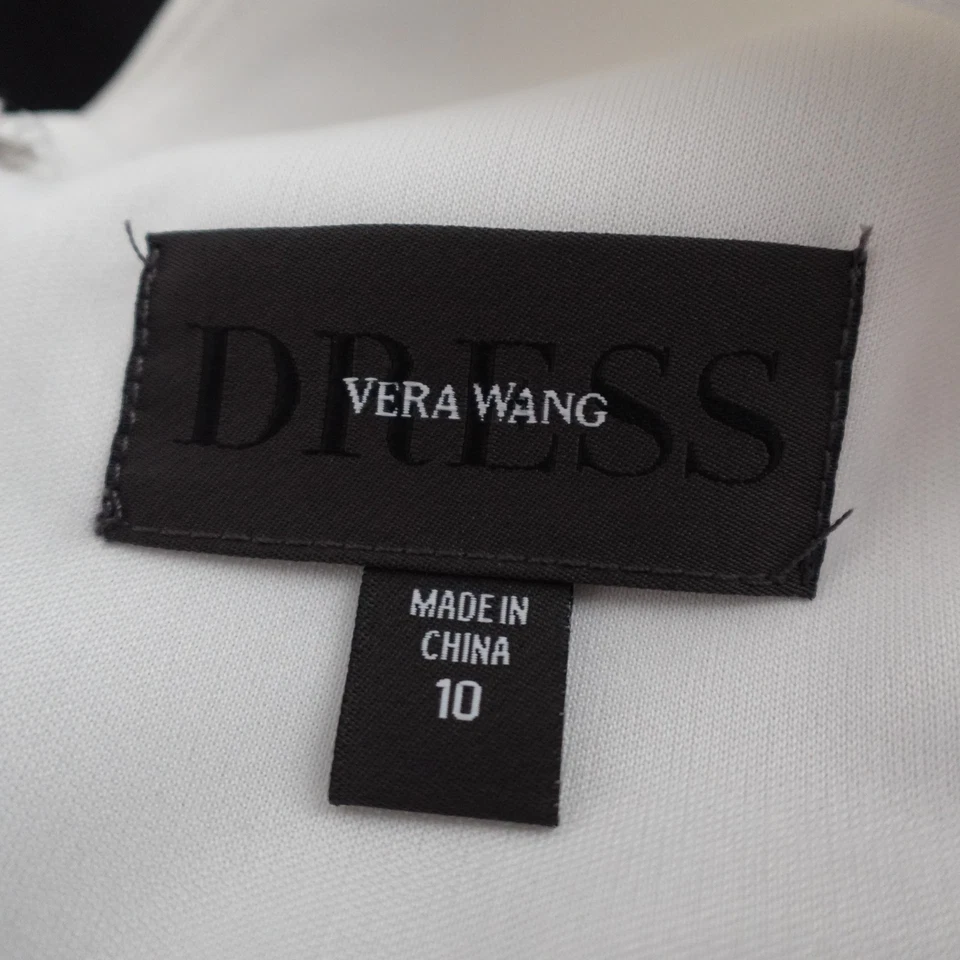 Vera Wang 黑色白色球服 10 深 V 褶皱腰部地板长度晚礼服 — 第 3/4 张图片