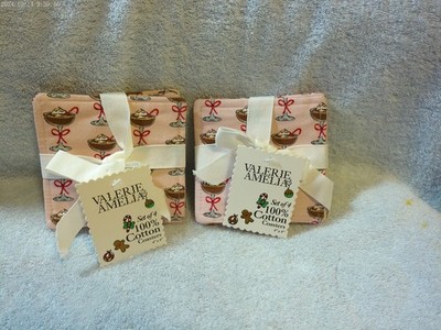 2 Sets Of 4 Mocha Martini Christmas Holiday  4'' X 4'' Cotton Drink Coasters New