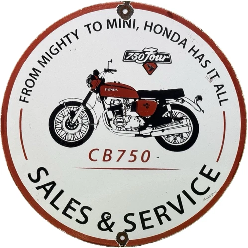 VINTAGE HONDA CB750 PORCELAIN SIGN GAS OIL GARAGE REPAIR MOTORCYCLE LAWN PLANE