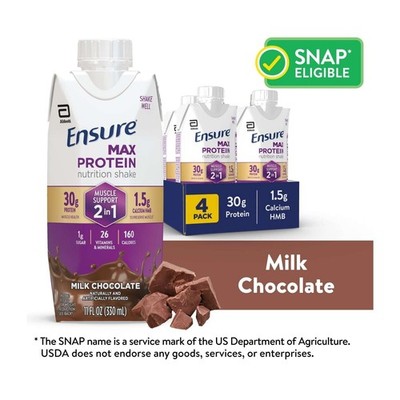 Ensure Max Protein Shake 2 In 1   30g Protein Milk Chocolate 11 Fl 4 Pack