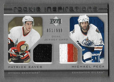 PATRICK EAVES, MICHAEL PECA 2005-06 UD ROOKIE INSPIRATIONS JERSEY CARD #224 /999. rookie card picture