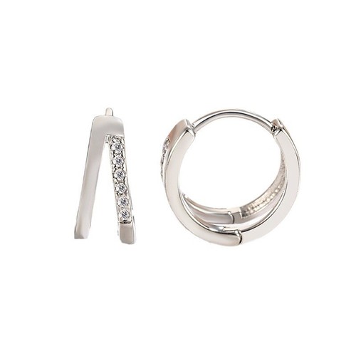 Shiny 925 Sterling Silver CZ Gem Double Layer Hoop Circle Huggie Earrings Gift - Picture 5 of 9