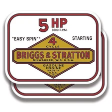 5 HP BRIGGS AND STRATTON DECALs 2 Stickers Motor Bogo Vintage Car Window Bumper