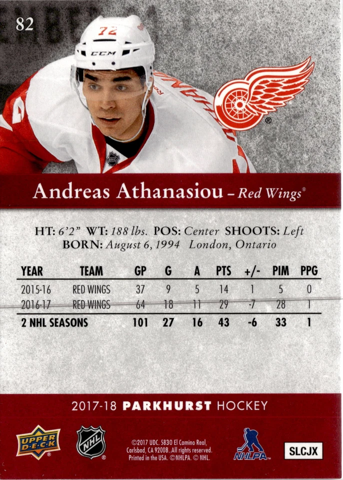 2017-18 Parkhurst #82 Andreas Athanasiou Red Border - Image 2 of 2