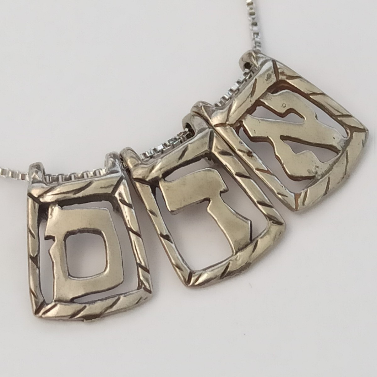 【HYERES LOR】Name rock silver combi necklace M Adam Hebrew Letter Name Necklace First Men Silver 925