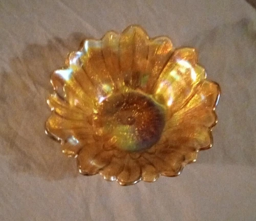 Vintage Iridescent Marigold Carnival Glass Indiana Lily Pons Sunflower  Bowl